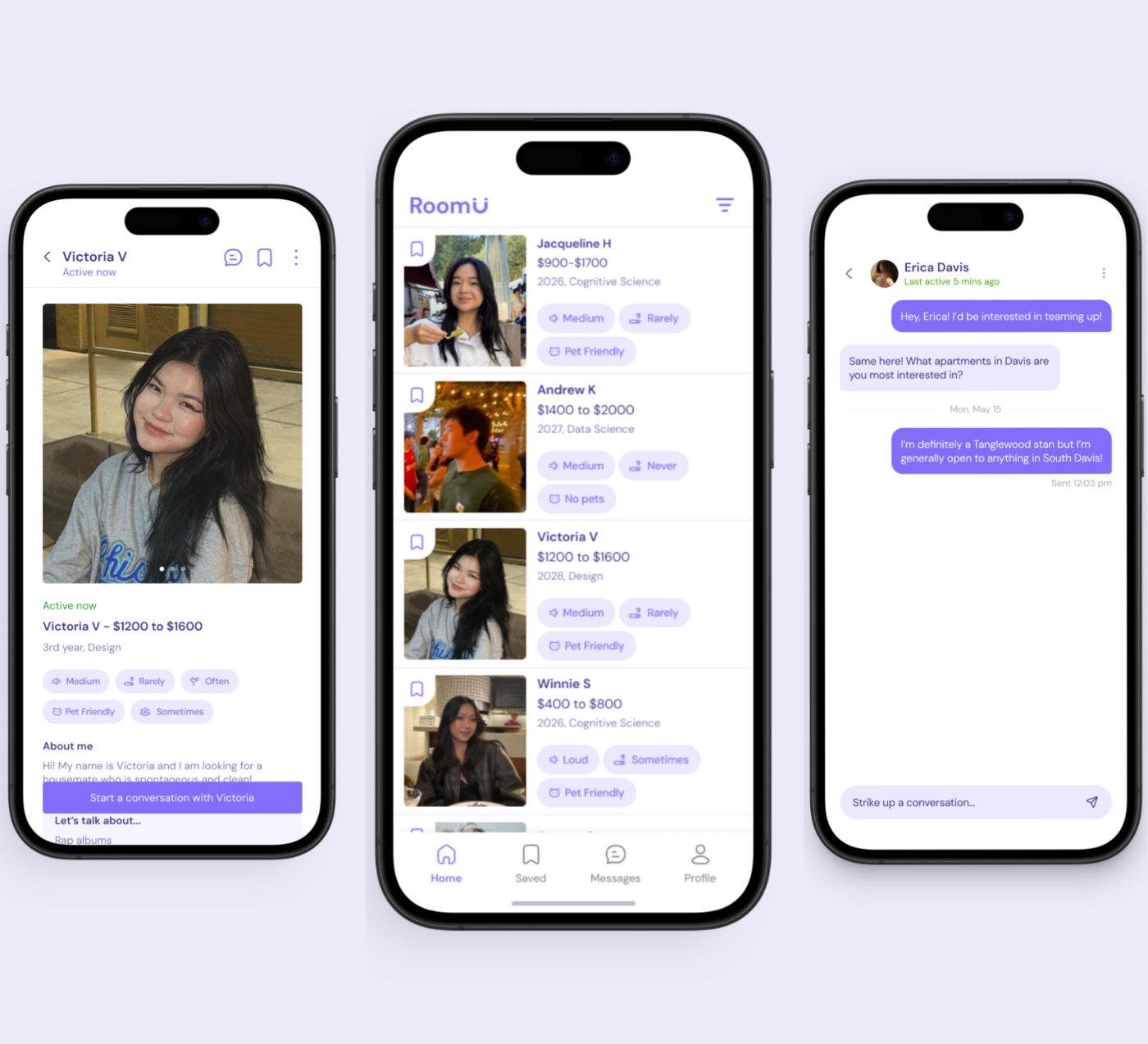 profile, matches and chat